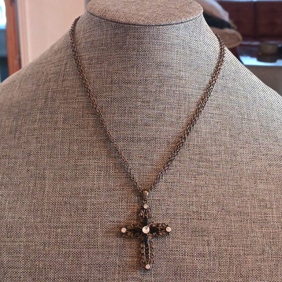 Jewelry - Ornate Black Cross Necklace Gothcore Victorian - Pre-loved (15"-18")